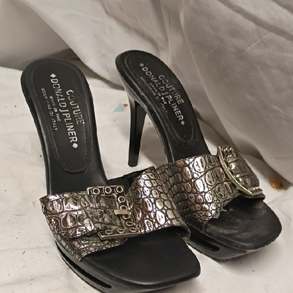Donald J. Pliner Metallic Croc-Embossed Heels